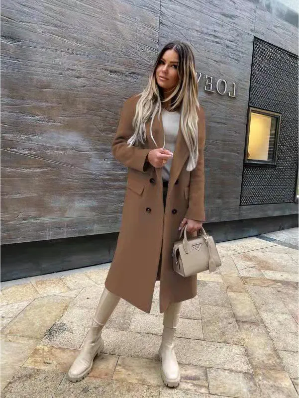 Advbridge college fall outfits 2024 Popular Autumn and Winter Long Sleeve Suit Collar Double Breasted Girl Coat Coat for Women