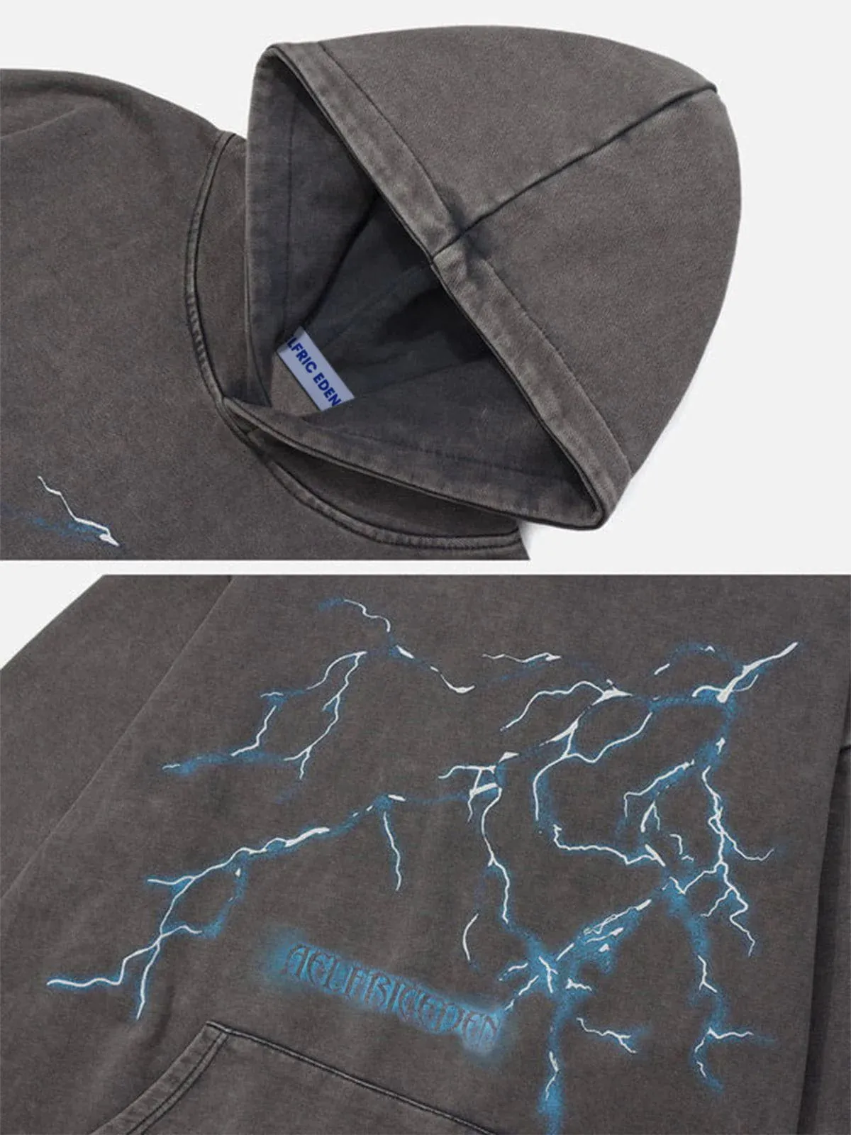 Aelfric Eden Washed Lightning Print Hoodie