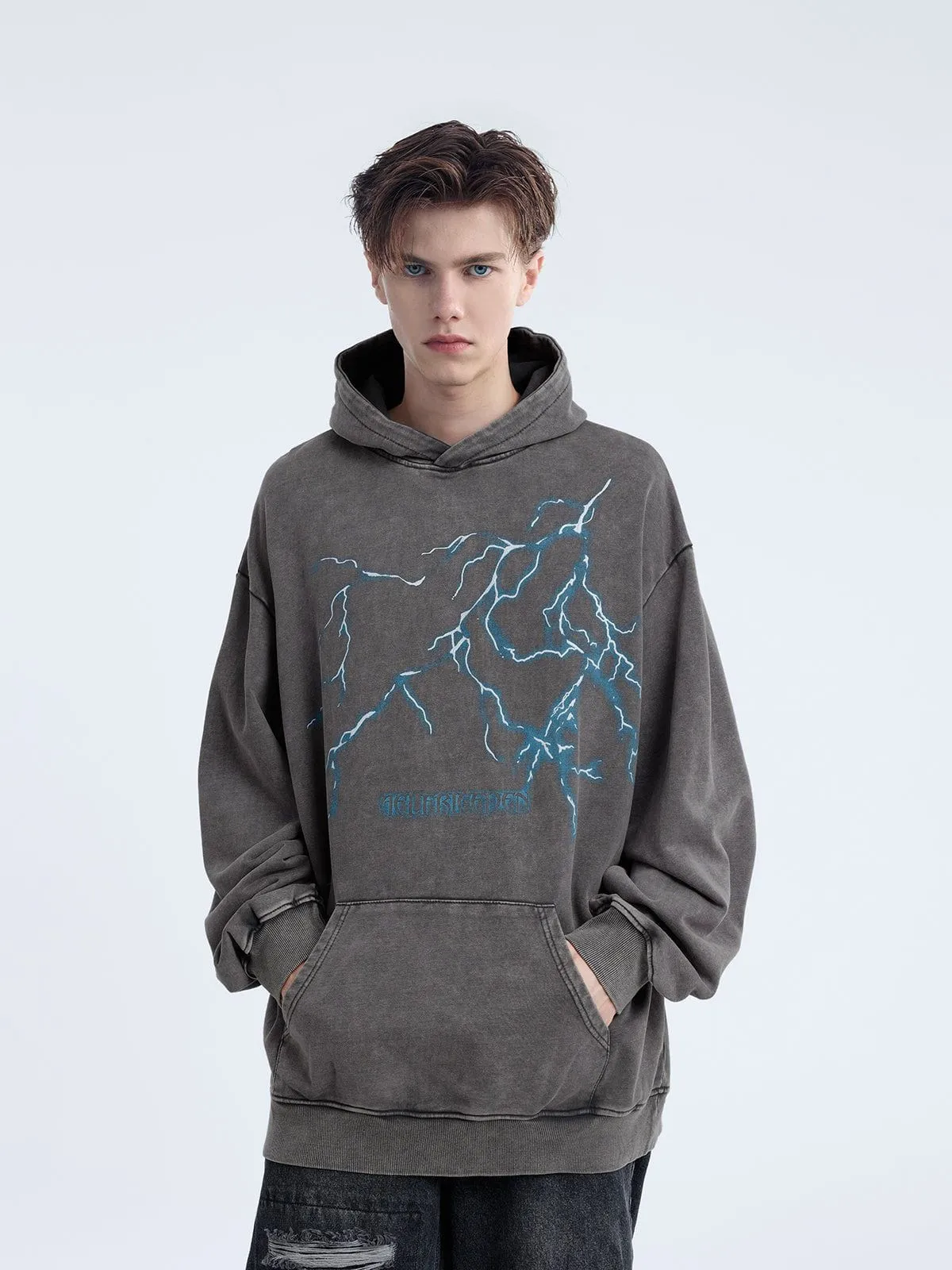 Aelfric Eden Washed Lightning Print Hoodie