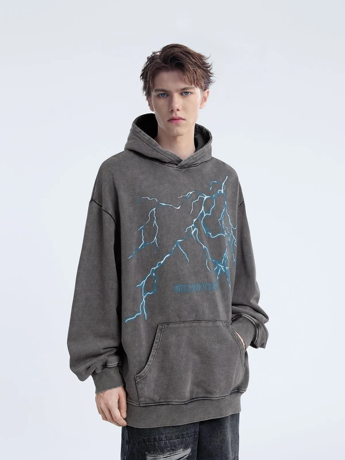 Aelfric Eden Washed Lightning Print Hoodie