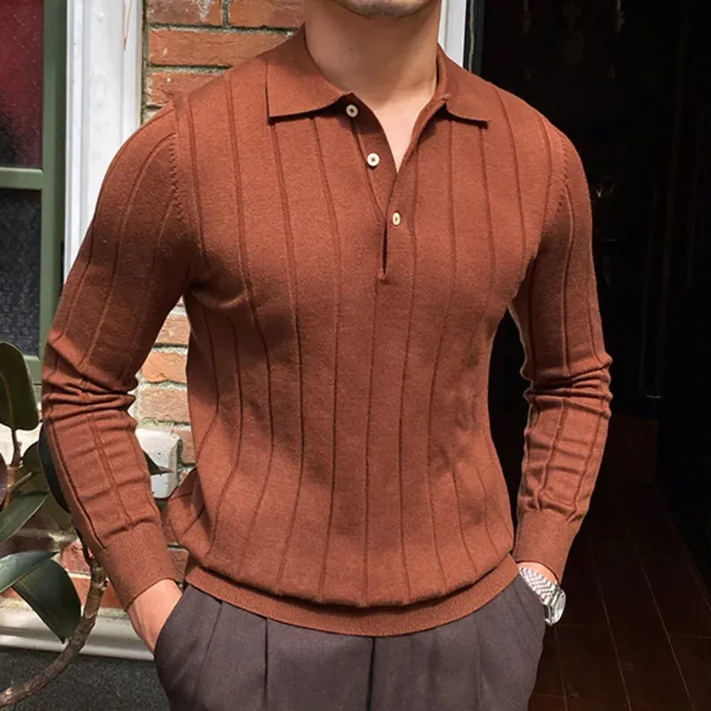 Aidase Autumn Casual Men's Knitted Sweater Striped Polo Shirt Men Mode Homme 2022 Lapel Polo T-shirt Men's Elastic Jacquard Business