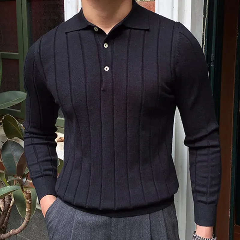 Aidase Autumn Casual Men's Knitted Sweater Striped Polo Shirt Men Mode Homme 2022 Lapel Polo T-shirt Men's Elastic Jacquard Business