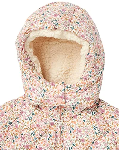 Amazon Essentials Girls' Long Quilted Cocoon Puffer Coat, Cream Floral, X-Small