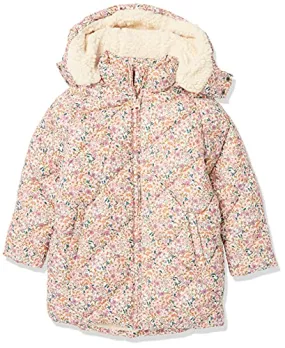 Amazon Essentials Girls' Long Quilted Cocoon Puffer Coat, Cream Floral, X-Small