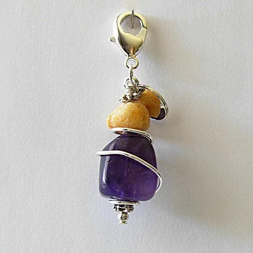 Amber And Amethyst Healing Dog Collar Charm Pawmulet