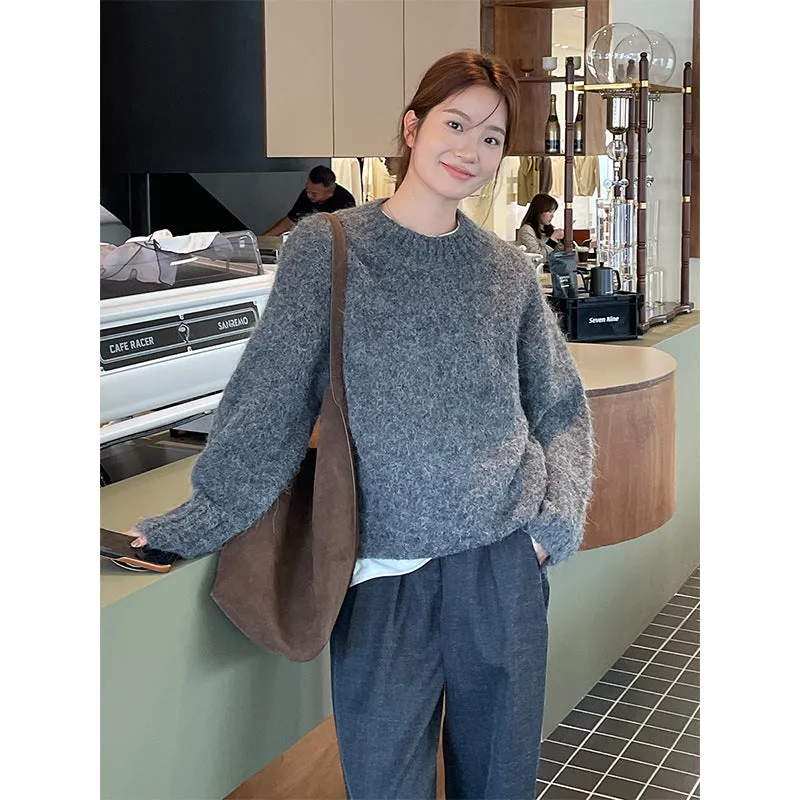 Amozae fall outfits 2024 [Popular Online] Alpaca Velvet Soft Glutinous Sweater 2024 Winter New Korean Style Minimalist Long Sleeve Sweater