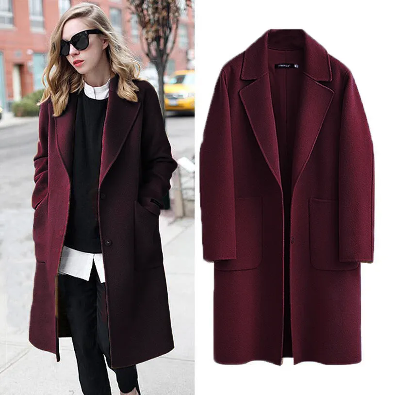 Amozae winter outfits men Autumn and Winter Women's Double-Sided Woolen Coat Long Loose Woolen Coat for Women