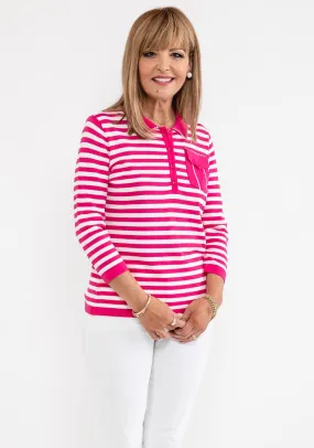 Anonymous Striped Polo Collar Sweater, Pink