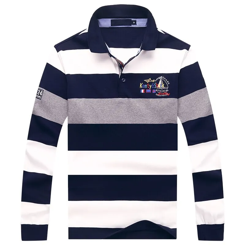 Ashore Shop Polo Shirt Men Long Sleeve High Quality Striped Pullovers Men 3D Embroidery Polo Shirts Tops