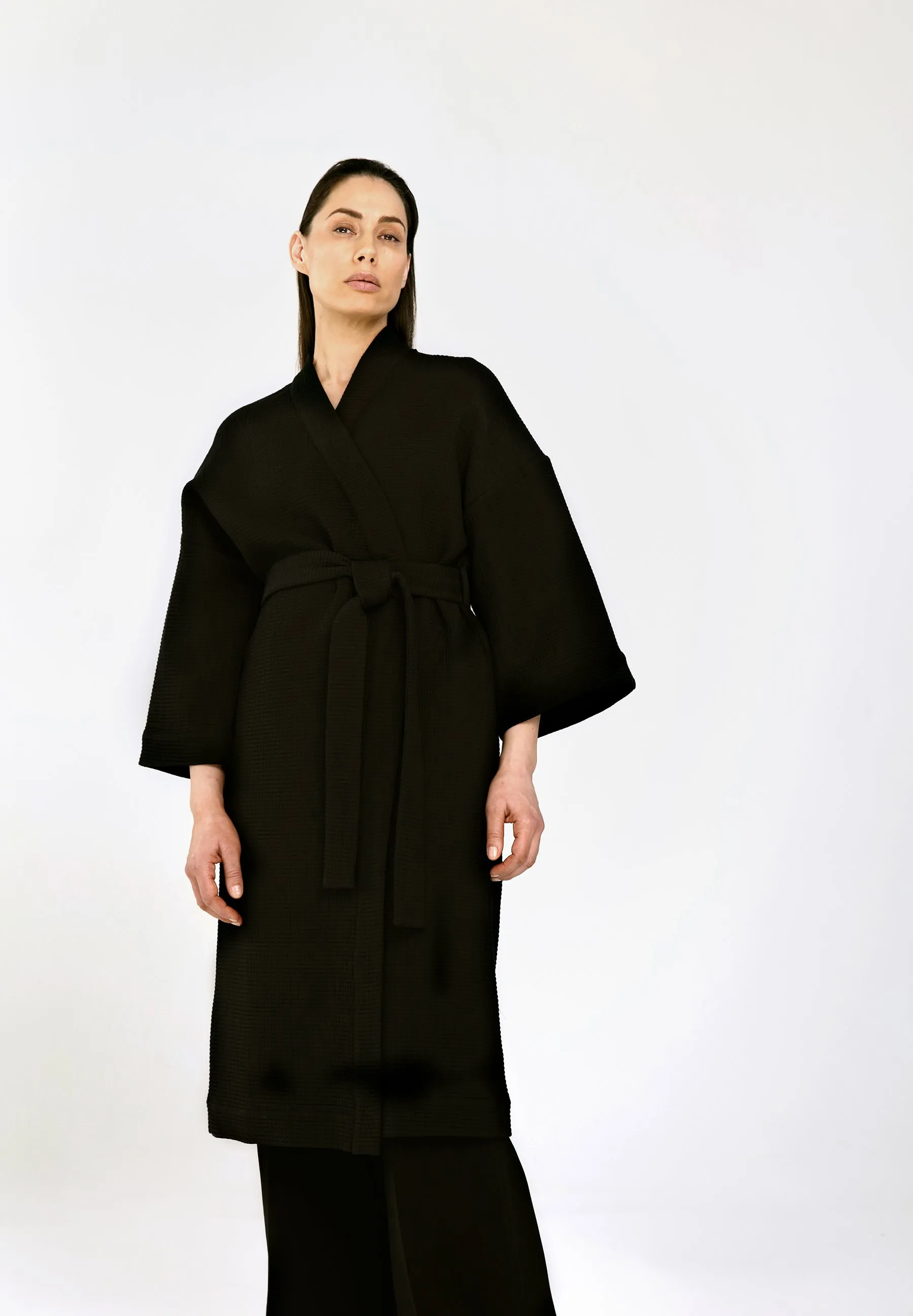 ASTORIA KIMONO WRAP JACKET -  Black quilted