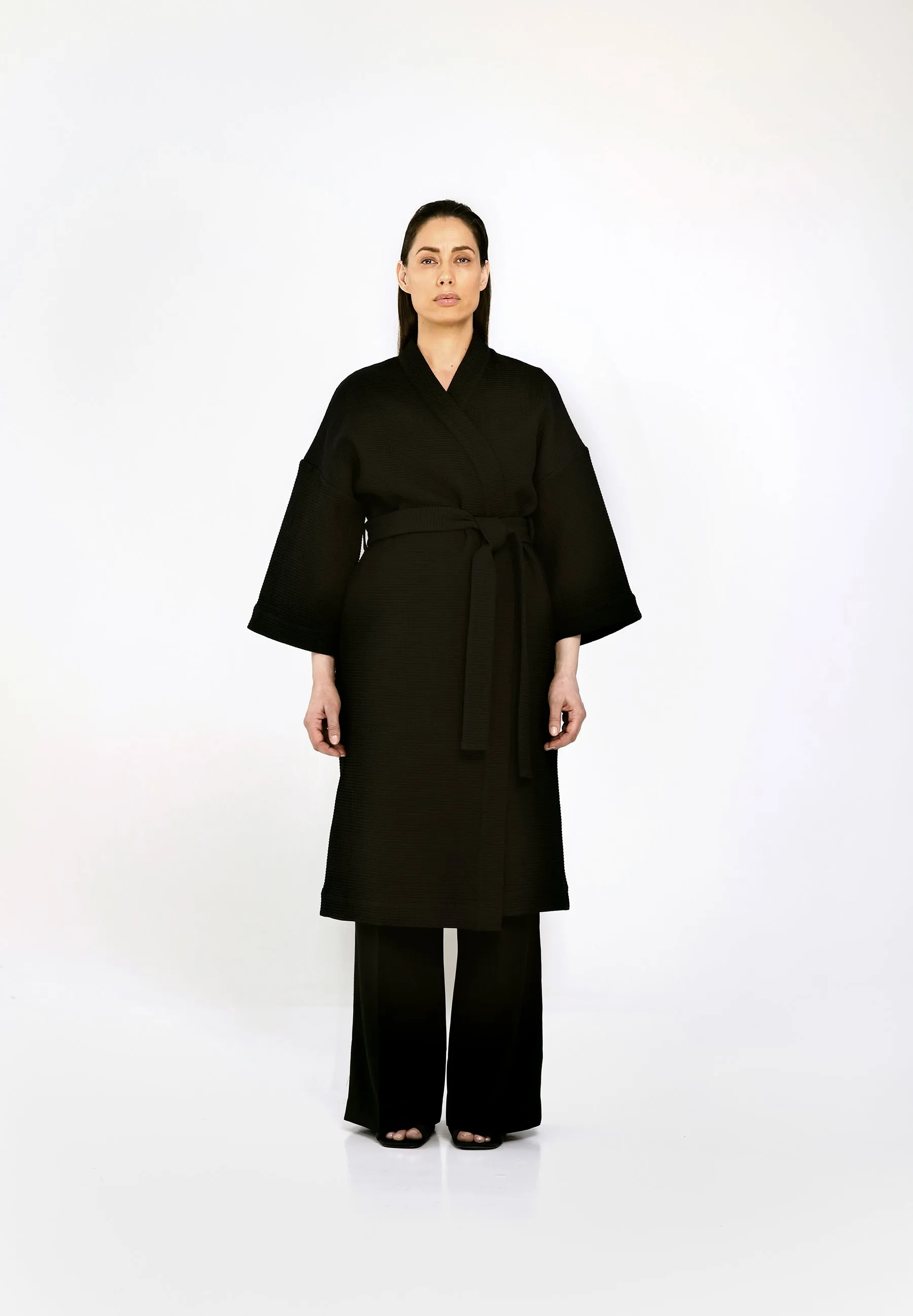 ASTORIA KIMONO WRAP JACKET -  Black quilted