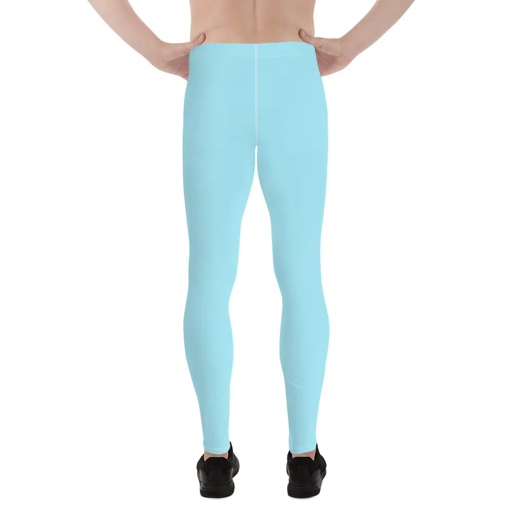 Baby Blue Color Men's Leggings, Modern Solid Blue Color Designer Spandex Men's Tights/Leggings- Made in USA/ MX/ EU