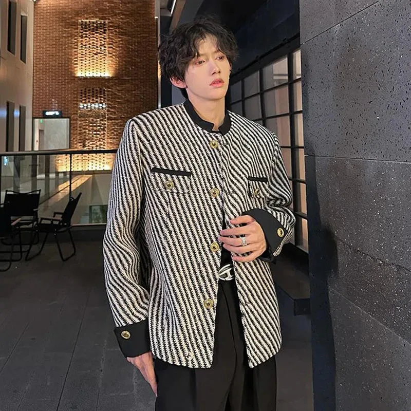 B&W Striped Woolen Loose Jacket