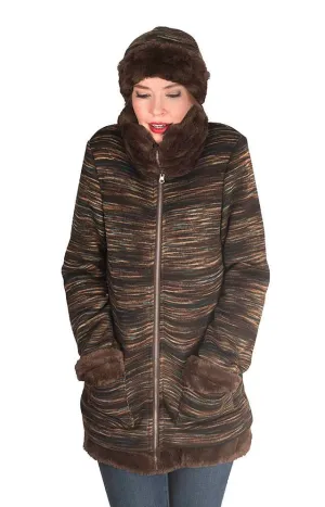 Bardot Coat, Reversible - Sweet Stripes with Assorted Faux Fur (1 MED. CHERRY / 1 SMALL BLACKBERRY / 1 SMALL TOFFEE LEFT!)