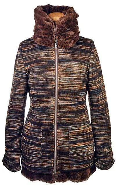 Bardot Coat, Reversible - Sweet Stripes with Assorted Faux Fur (1 MED. CHERRY / 1 SMALL BLACKBERRY / 1 SMALL TOFFEE LEFT!)