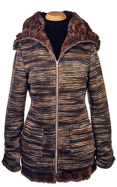 Bardot Coat, Reversible - Sweet Stripes with Assorted Faux Fur (1 MED. CHERRY / 1 SMALL BLACKBERRY / 1 SMALL TOFFEE LEFT!)