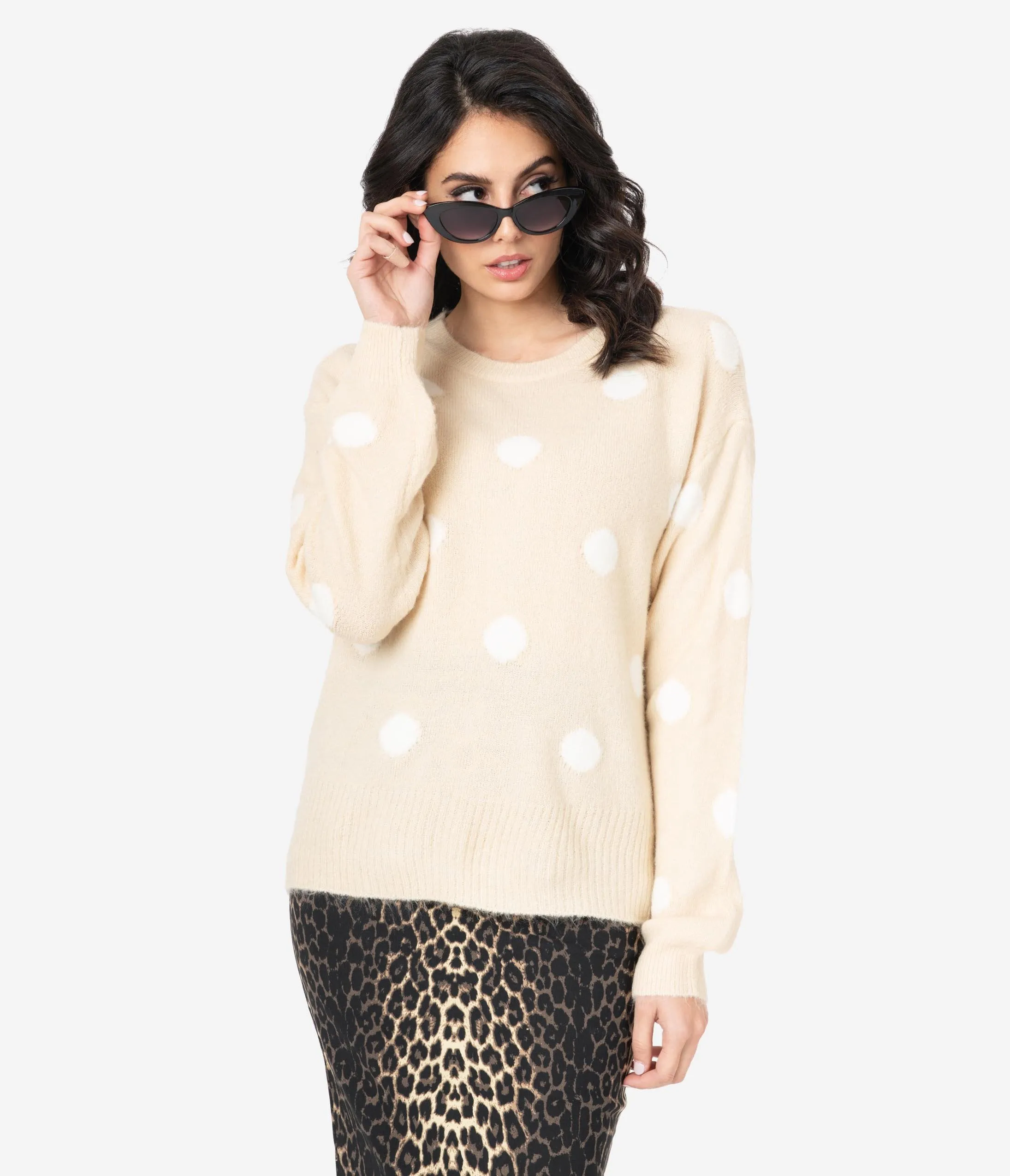 Beige & Ivory Polka Dot Sweater