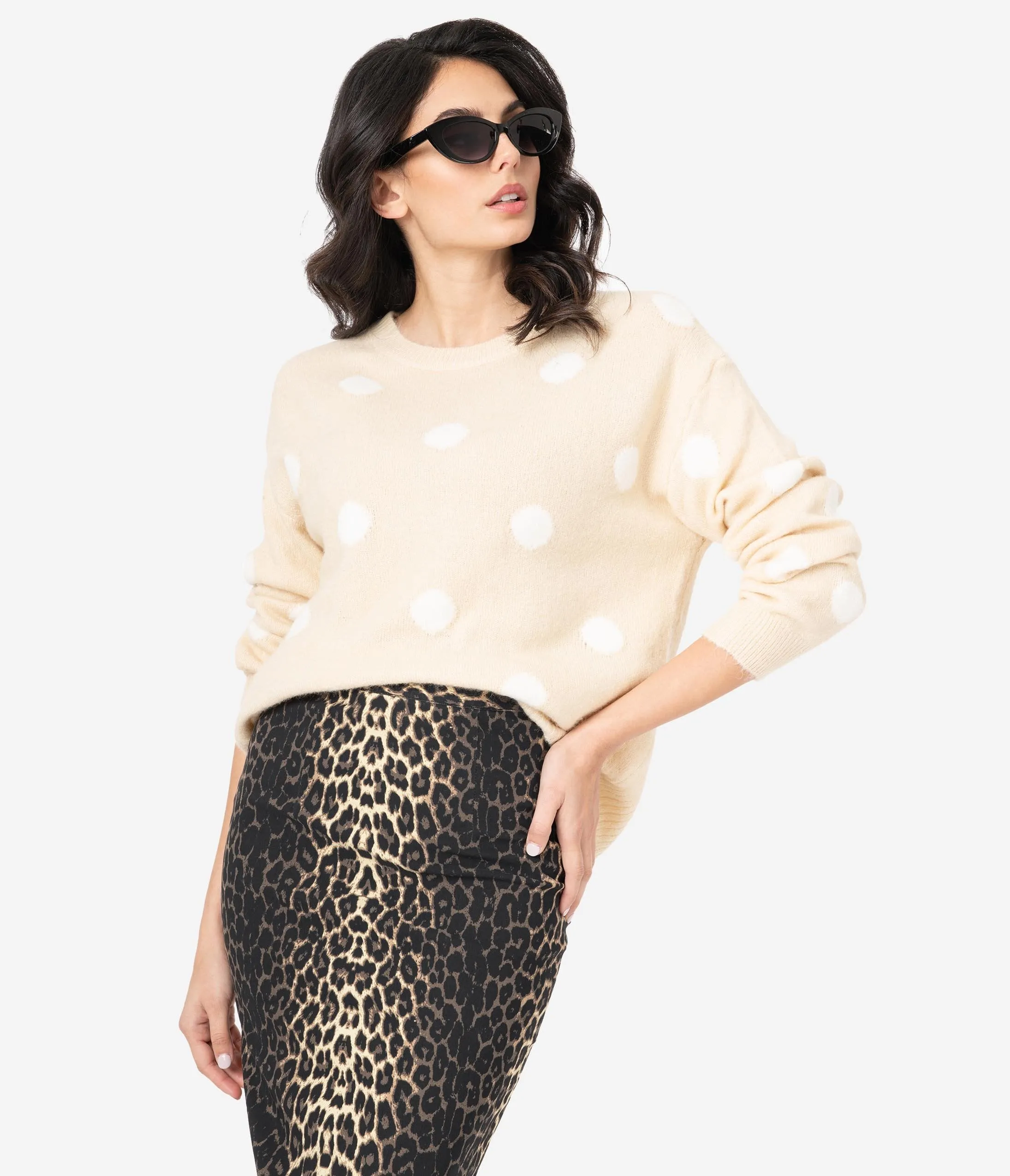 Beige & Ivory Polka Dot Sweater