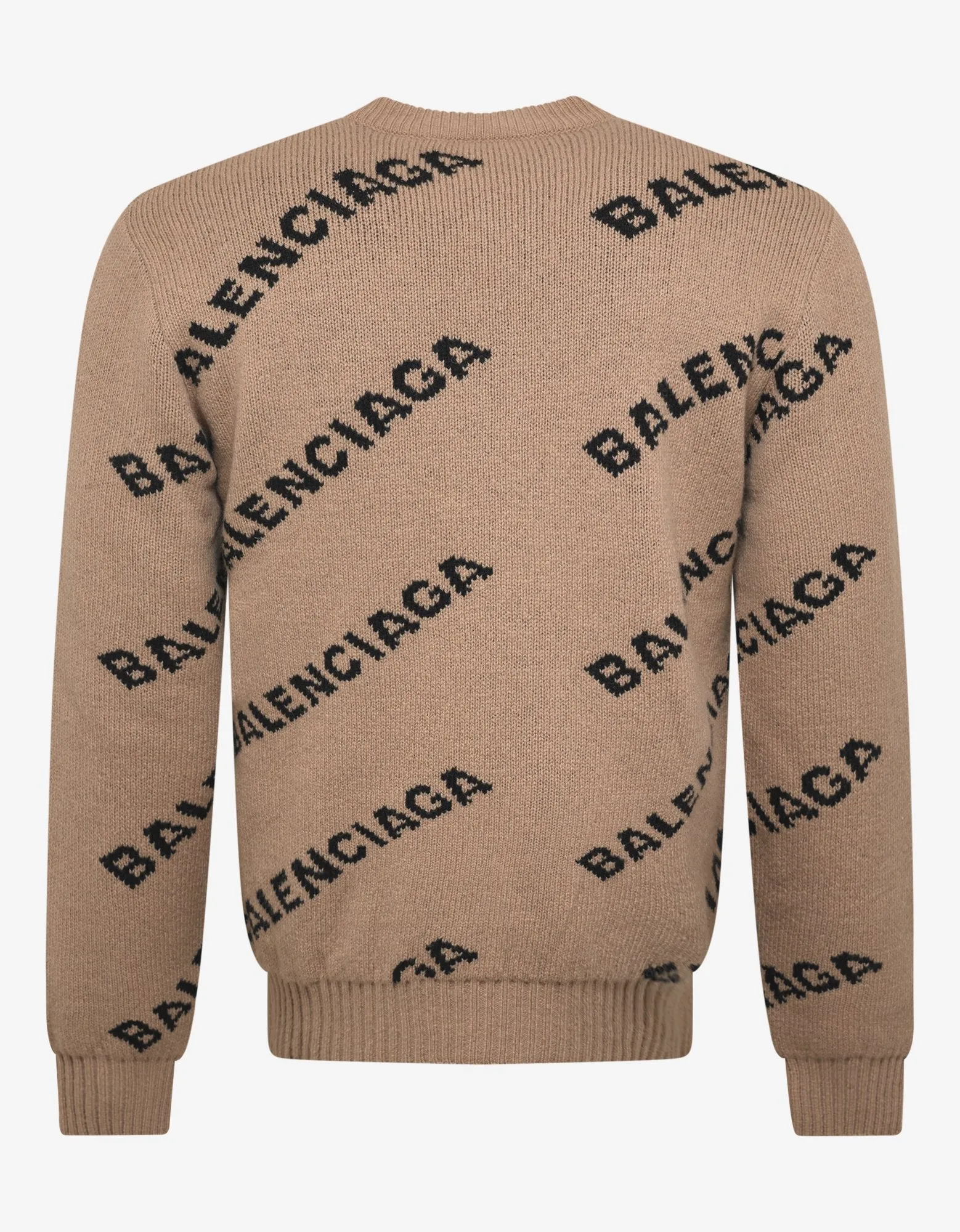 Beige Logo Jacquard Crew Neck Sweater -