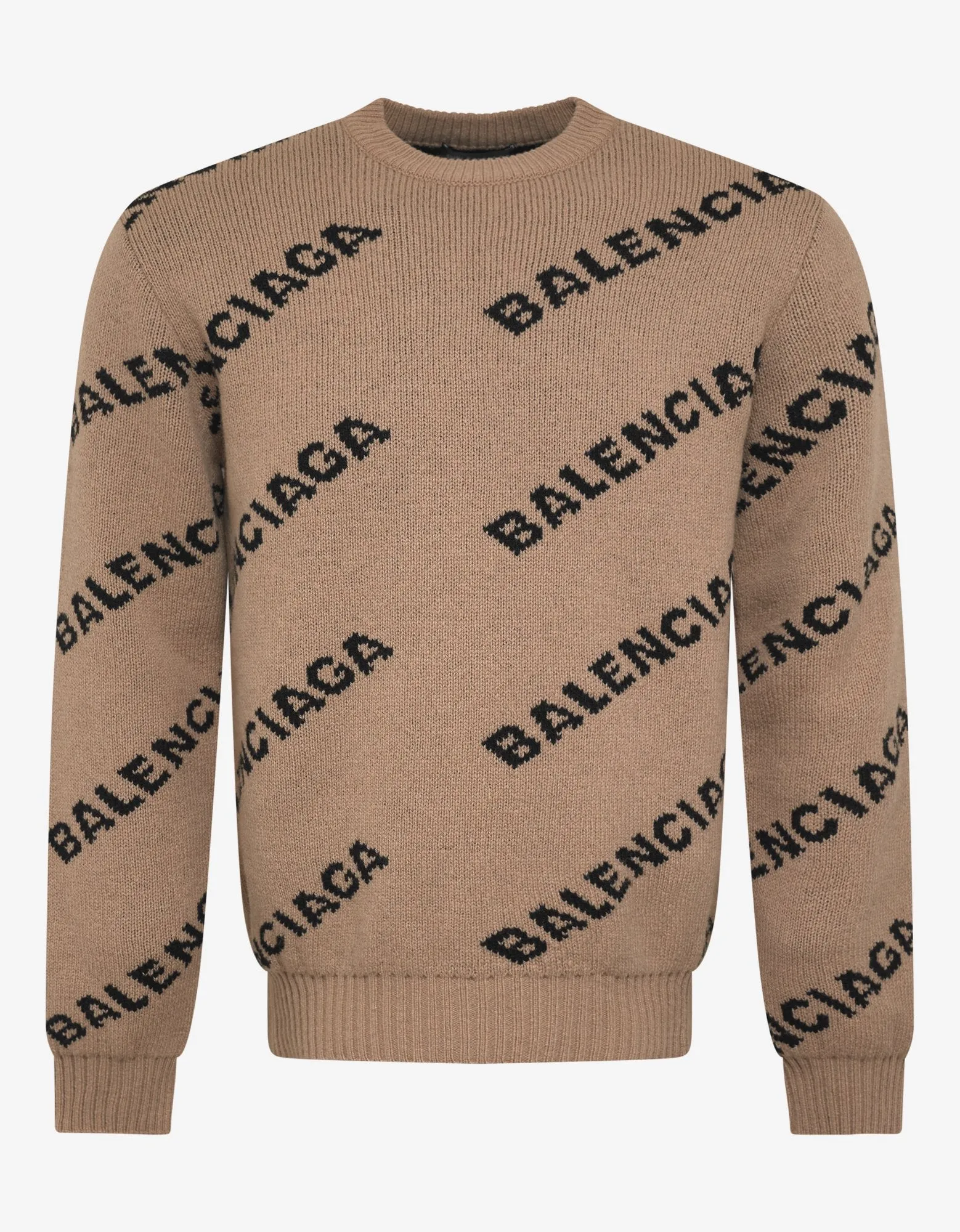 Beige Logo Jacquard Crew Neck Sweater -