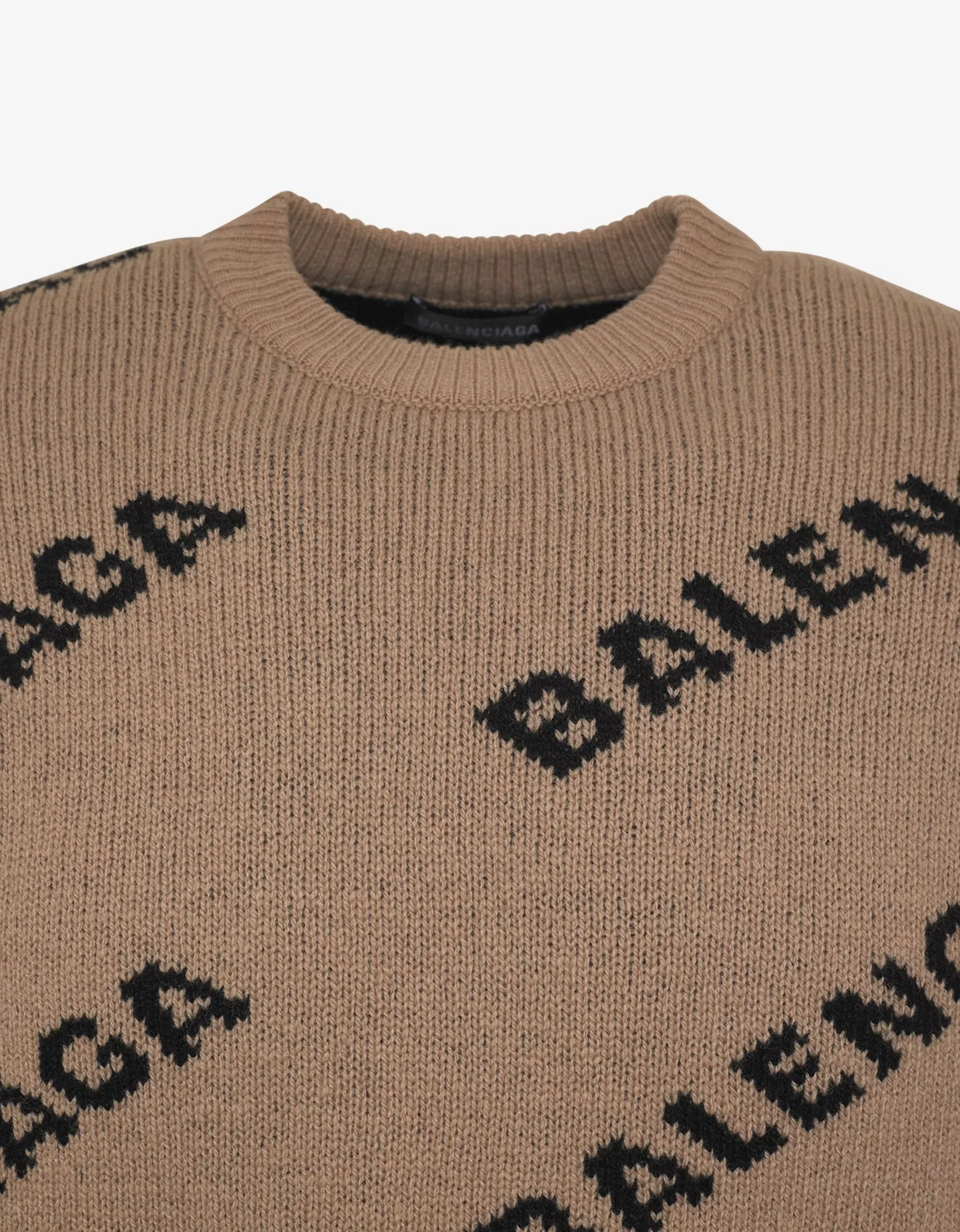 Beige Logo Jacquard Crew Neck Sweater -