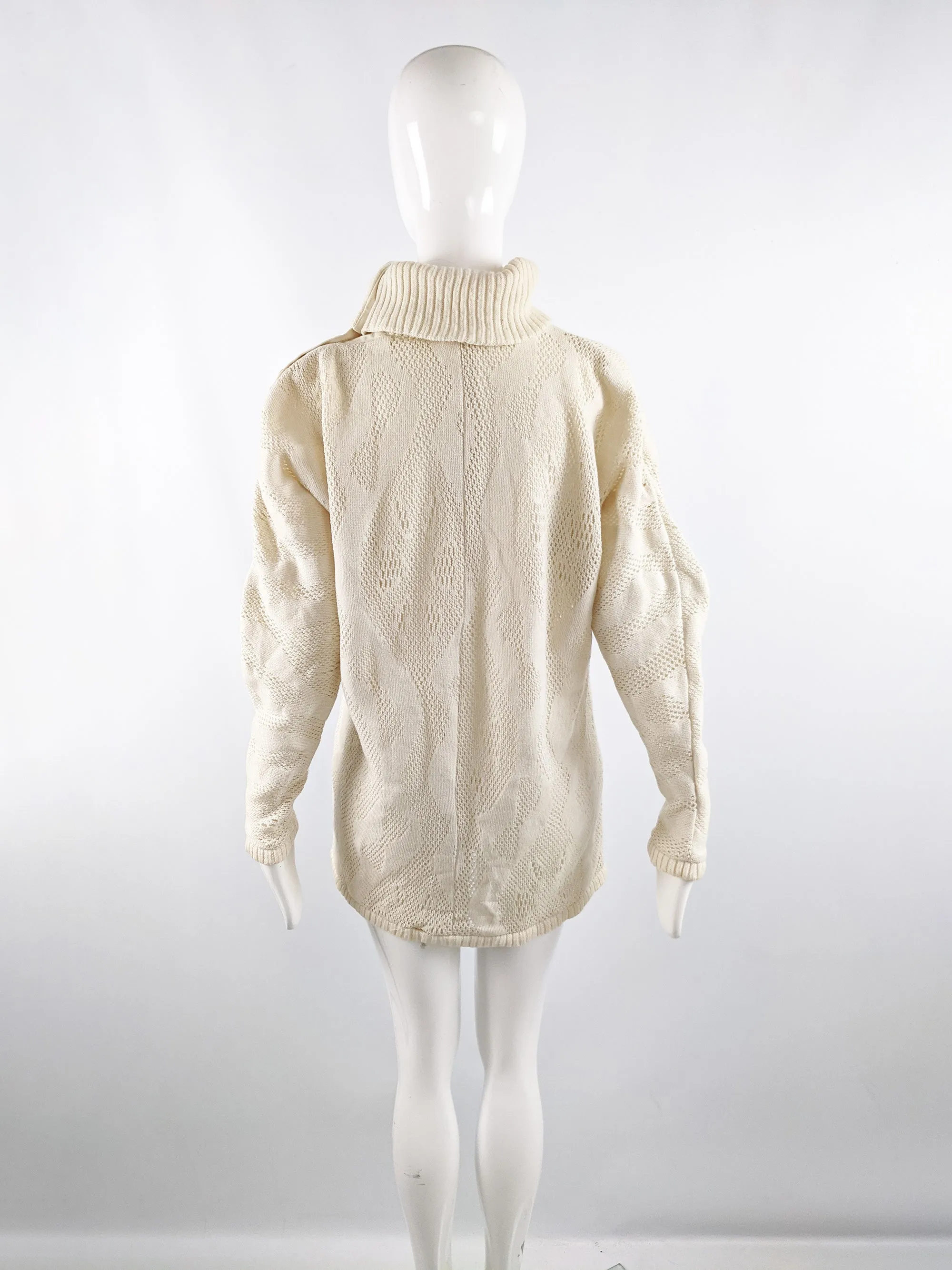 Bernard Perris Vintage Cream Textured Knit Split Polo Neck Jumper, 1980s