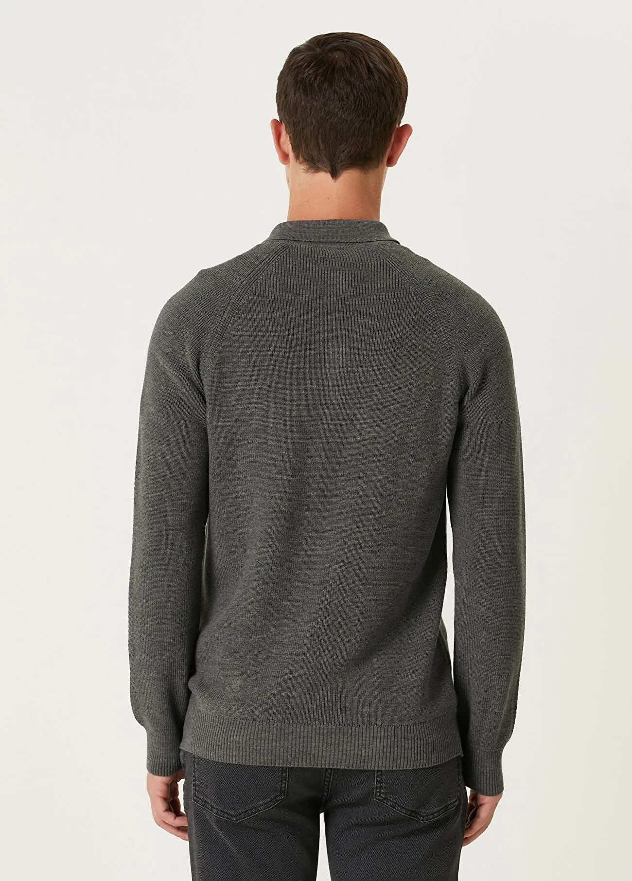 Beymen Club Men Wool Polo Sweater Grey Melange