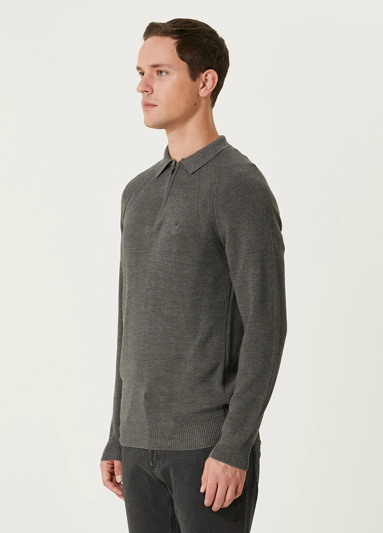 Beymen Club Men Wool Polo Sweater Grey Melange