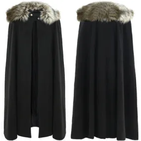 Black Cloak with Detachable Faux Fur Collar