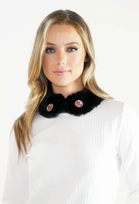 Black Faux Fur Collar with Embellishment Detail