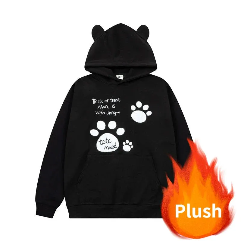 Black Friday Joskaa Kawaii Cat Paw Print Hooded Women Cutecore Kitty Ears Pullovers Female Oversized Japan Style Autumn Winter Sweatshirt