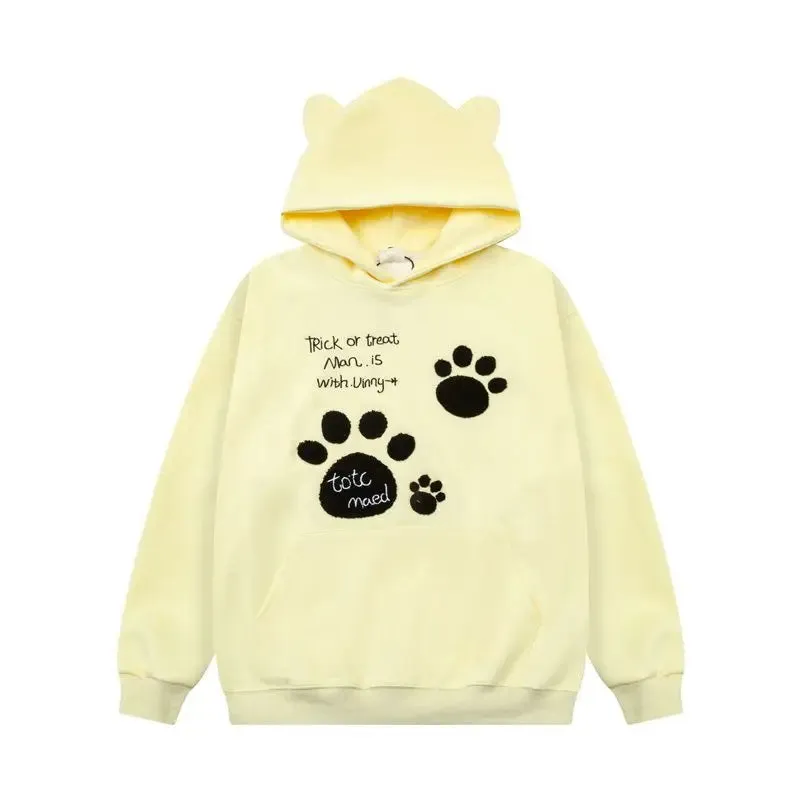 Black Friday Joskaa Kawaii Cat Paw Print Hooded Women Cutecore Kitty Ears Pullovers Female Oversized Japan Style Autumn Winter Sweatshirt