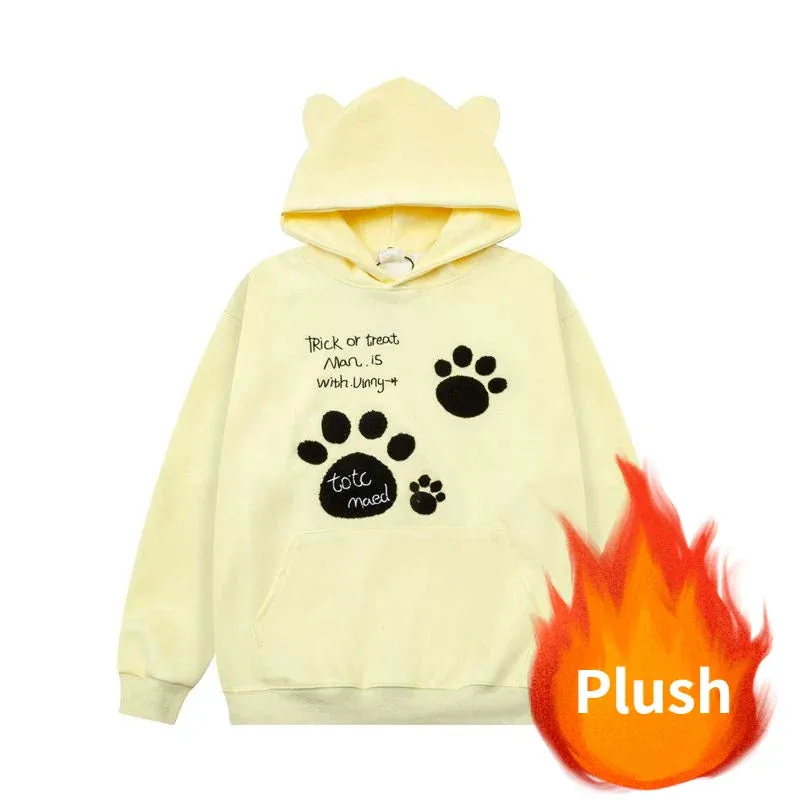 Black Friday Joskaa Kawaii Cat Paw Print Hooded Women Cutecore Kitty Ears Pullovers Female Oversized Japan Style Autumn Winter Sweatshirt