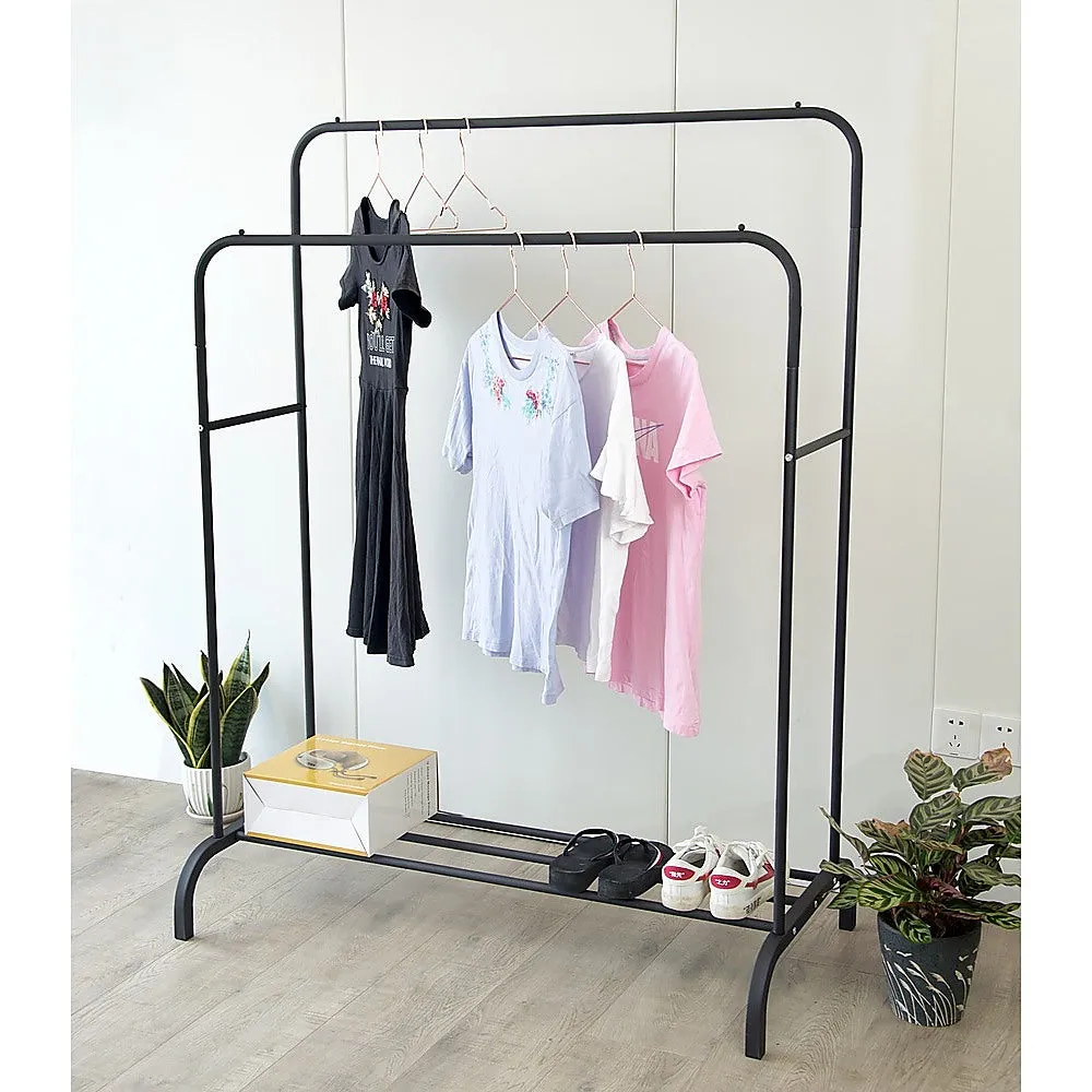 Black Heavy-Duty Double Clothes Rack with Shelf, 30kg