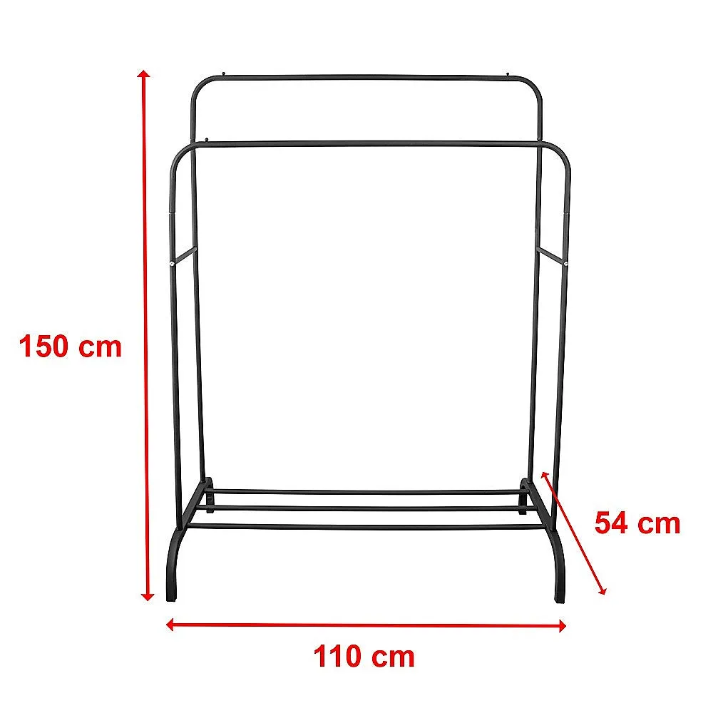 Black Heavy-Duty Double Clothes Rack with Shelf, 30kg