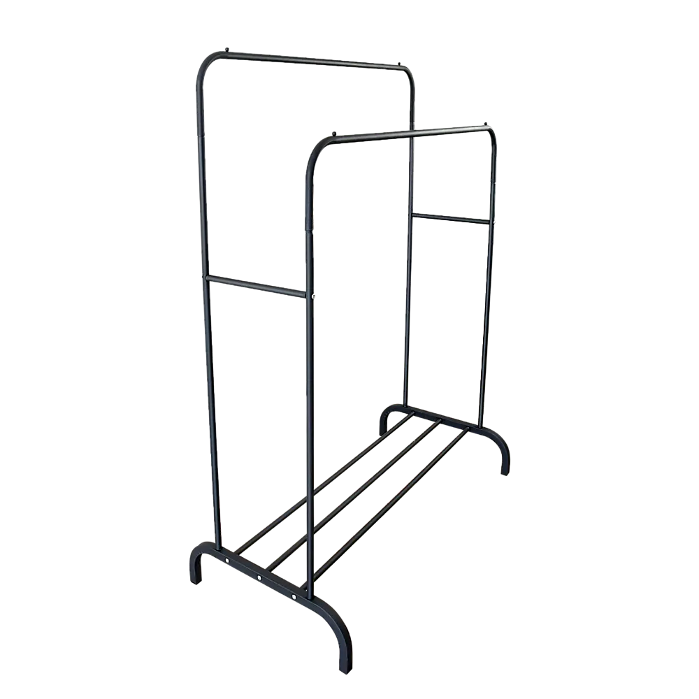 Black Heavy-Duty Double Clothes Rack with Shelf, 30kg