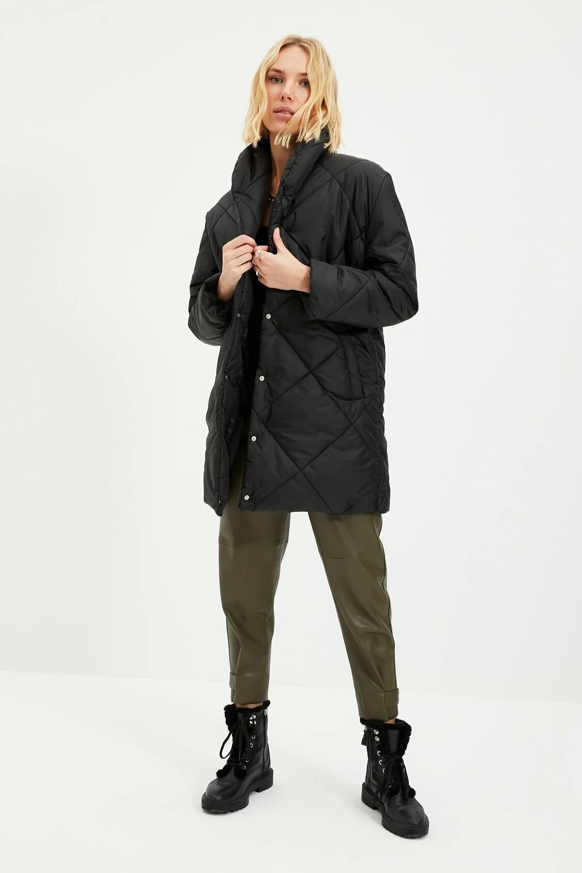 Black Oversize Quilted Coat