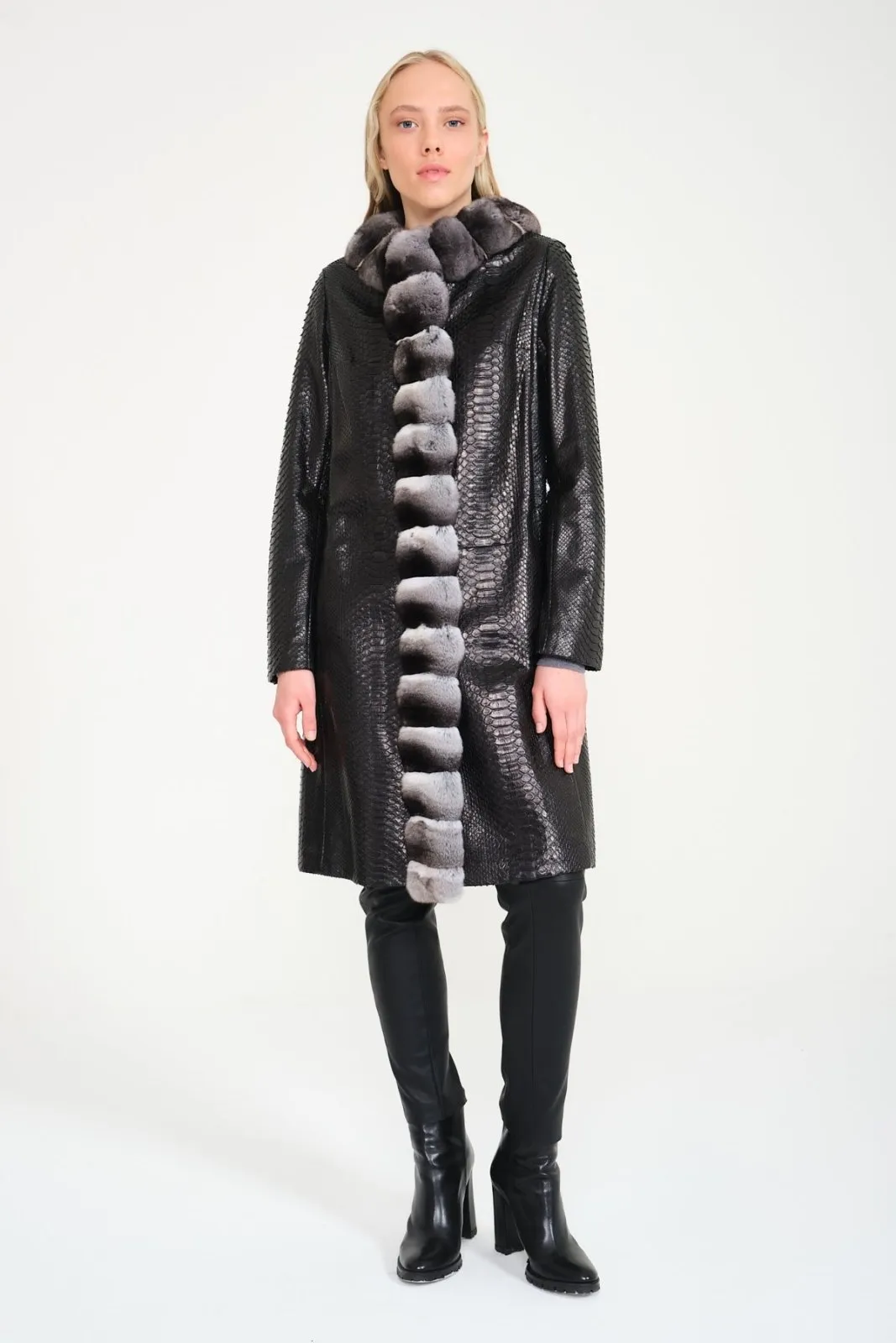 Black Python Leather / Chinchilla Coat