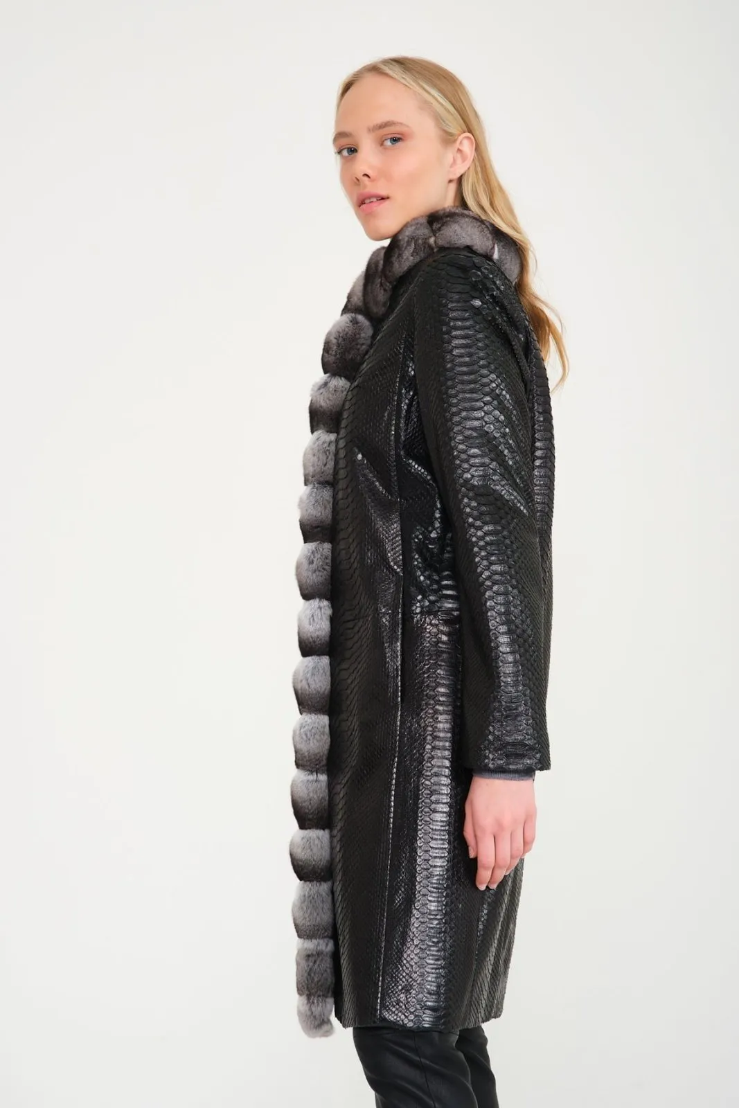 Black Python Leather / Chinchilla Coat