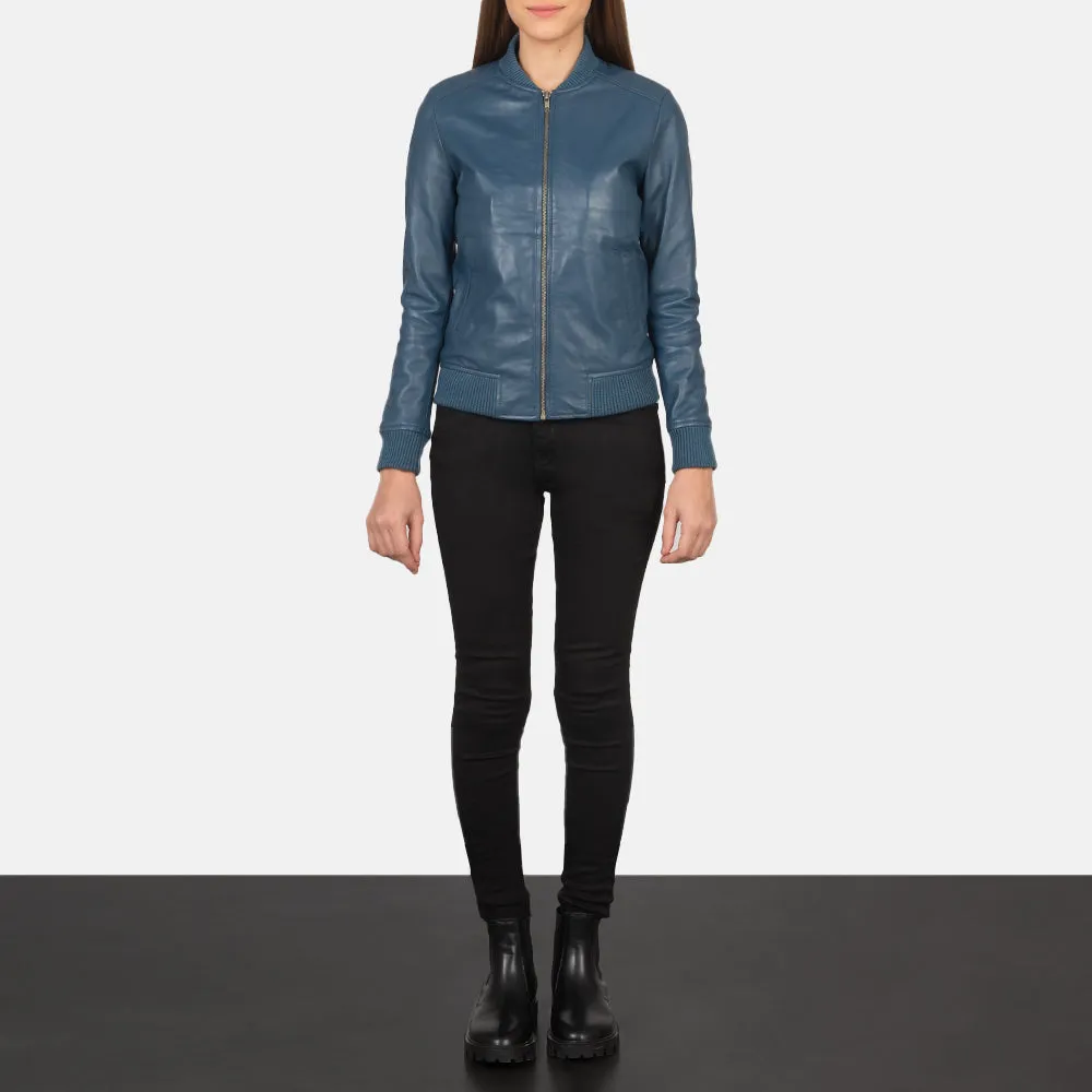 Blesso Blue Women Leather Jacket