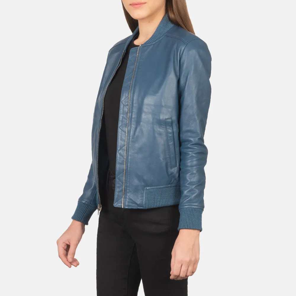 Blesso Blue Women Leather Jacket