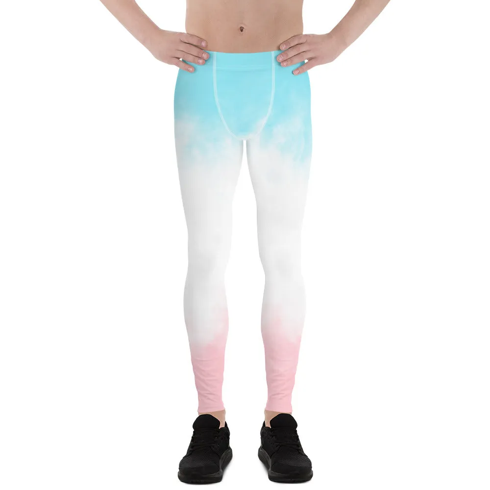 Blue Pink Abstract Men's Leggings, Best Modern Minimalist Premium Meggings Running Tights-Made in USA/EU