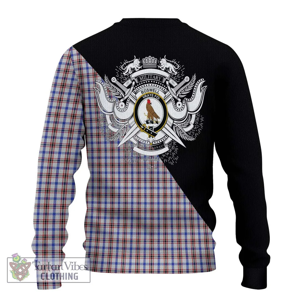 Boswell Tartan Ugly Sweater with Family Crest and Military Logo Style