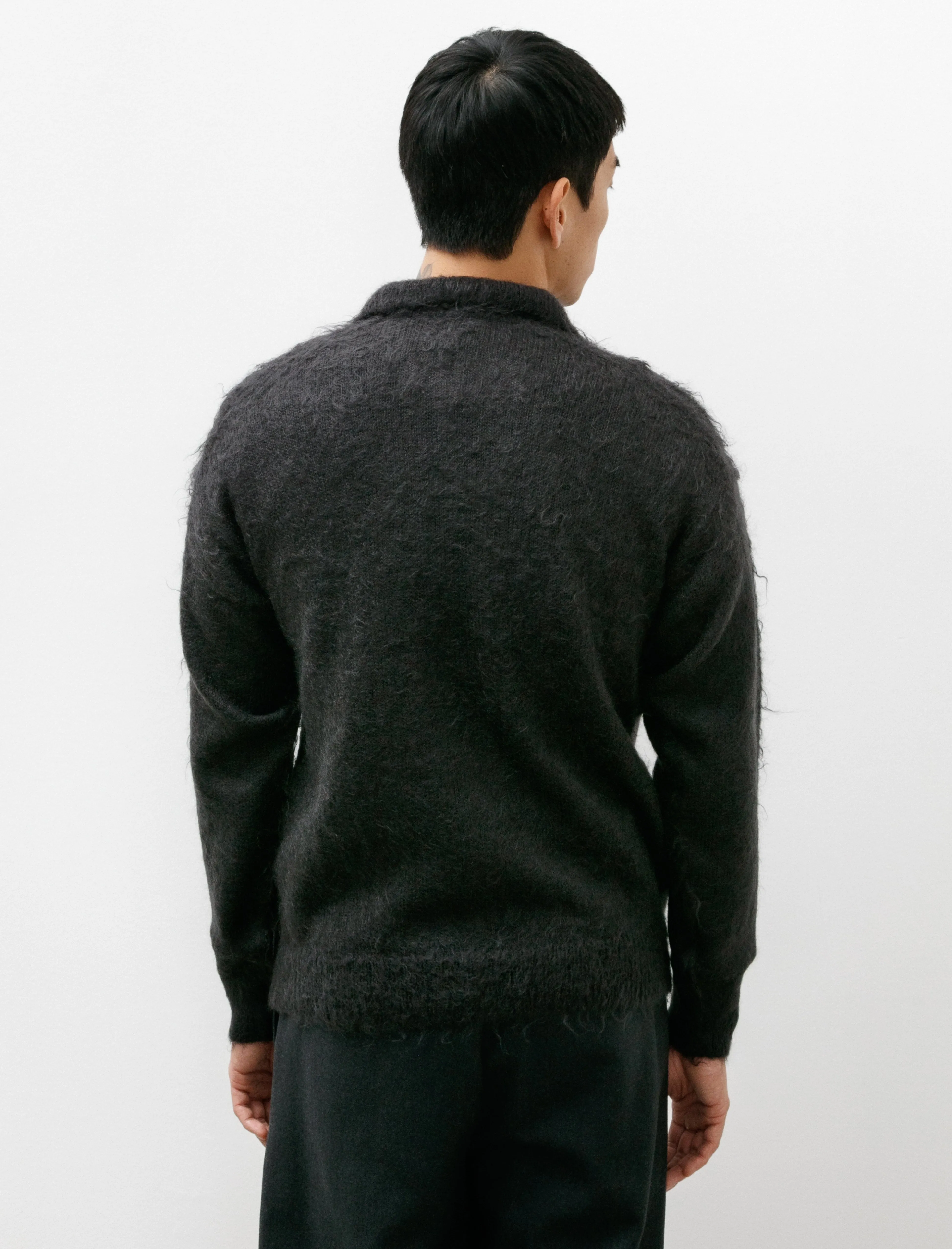 Brushed Super Kid Mohair Knit Polo Ink Black