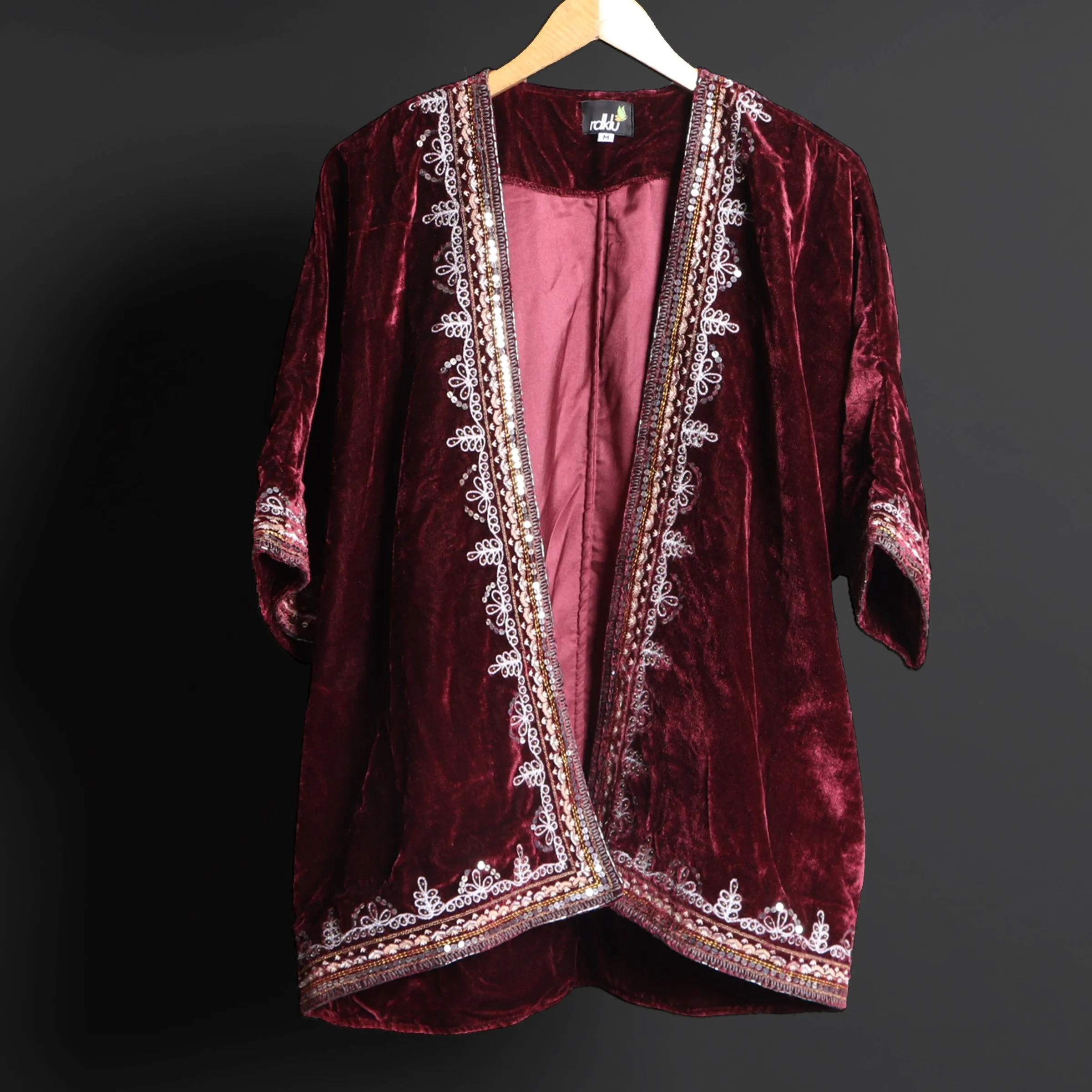 BURGUNDY KIMONO VELVET JACKET #2