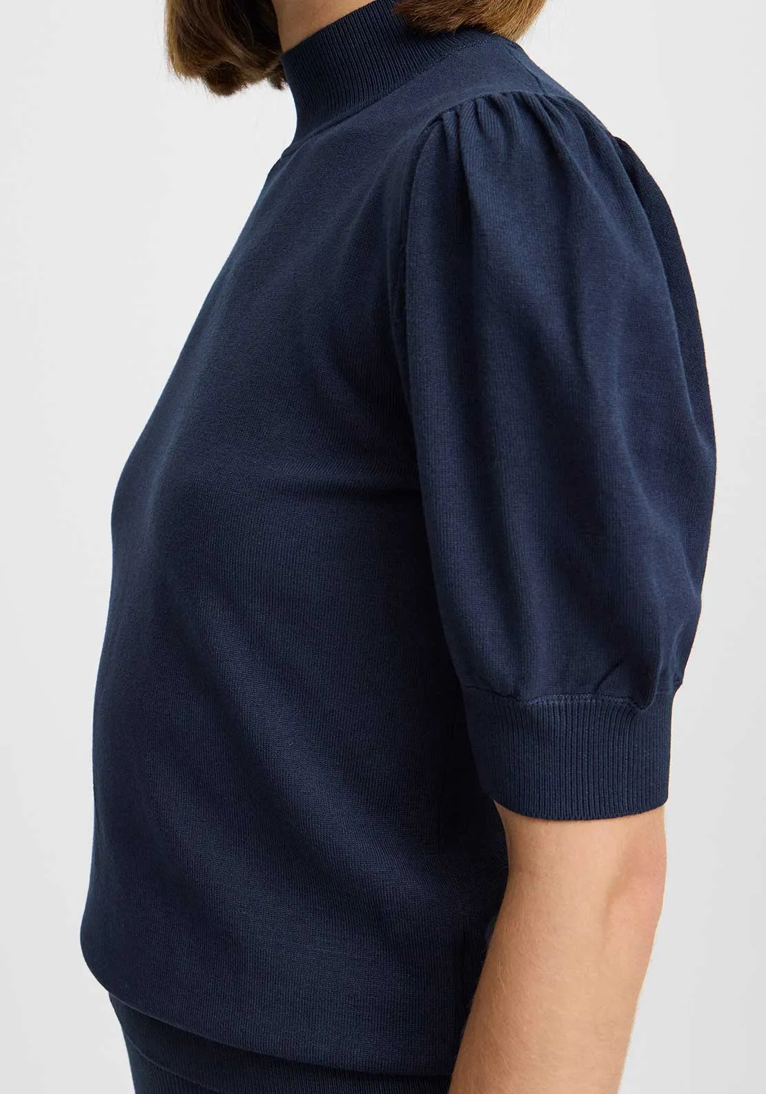 b.young Morla Puff Sleeve Polo Neck Sweater, Navy