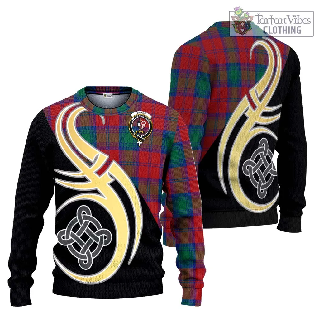 Byres (Byses) Tartan Ugly Sweater with Family Crest and Celtic Symbol Style