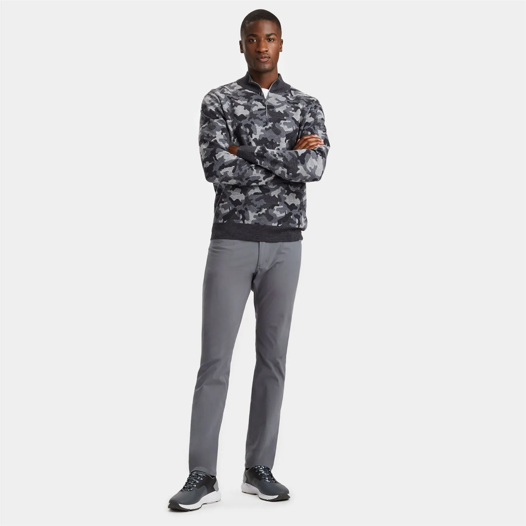 Camo Jacquard Merino Wool Quarter Zip Sweater Charcoal Camo - SS24