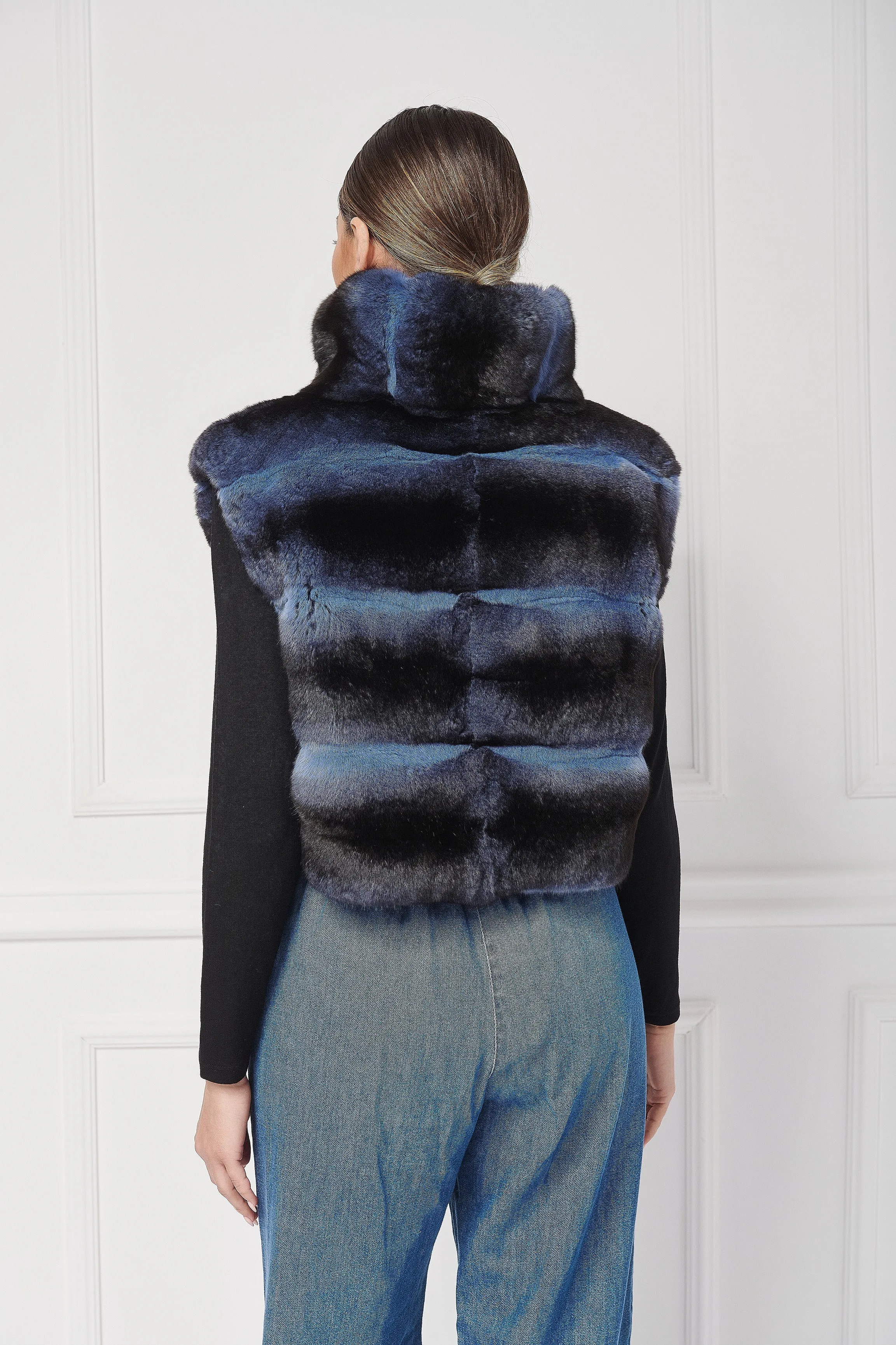 Casual Chinchilla Fur Vest with Stand-Up Collar