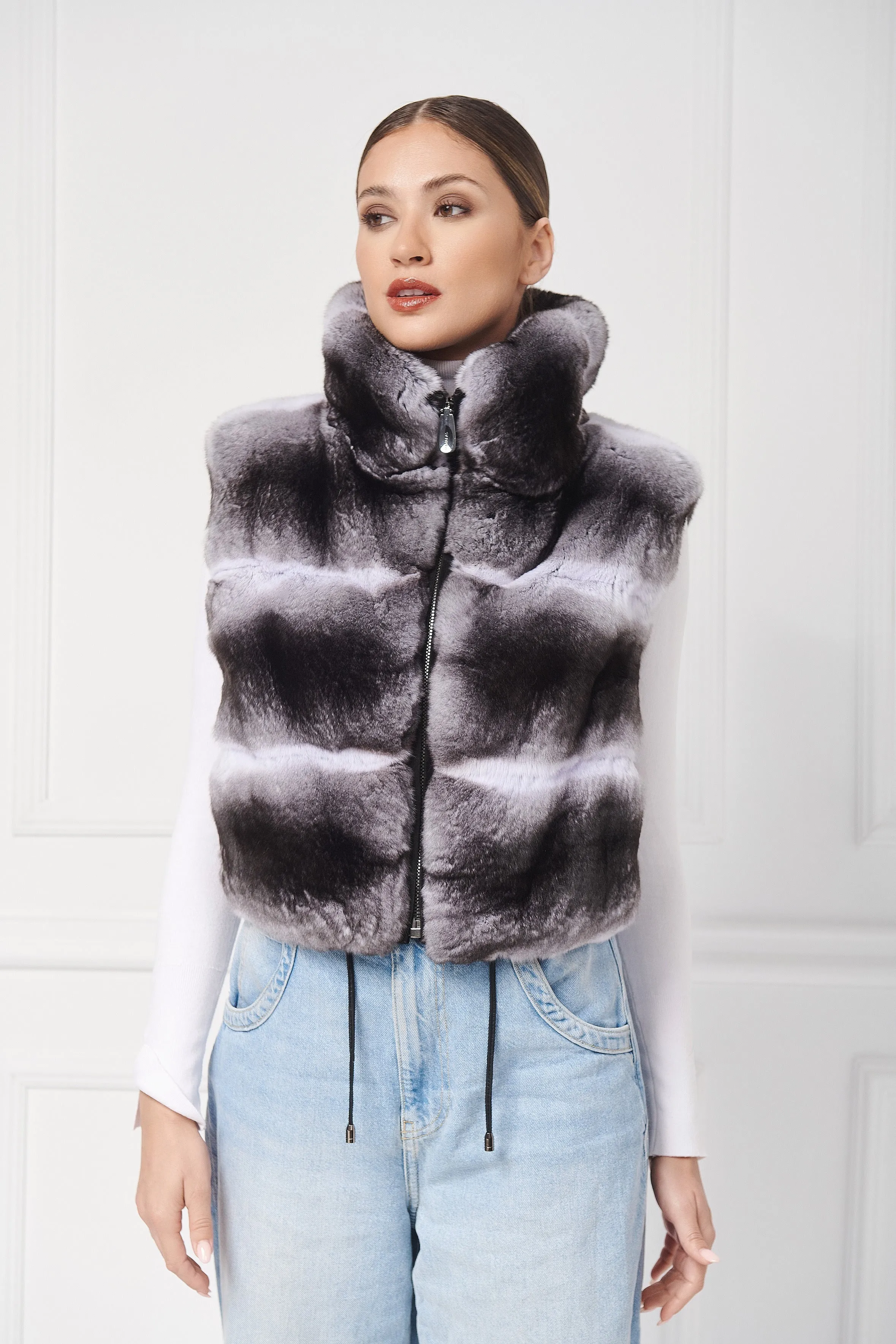 Casual Chinchilla Fur Vest with Stand-Up Collar